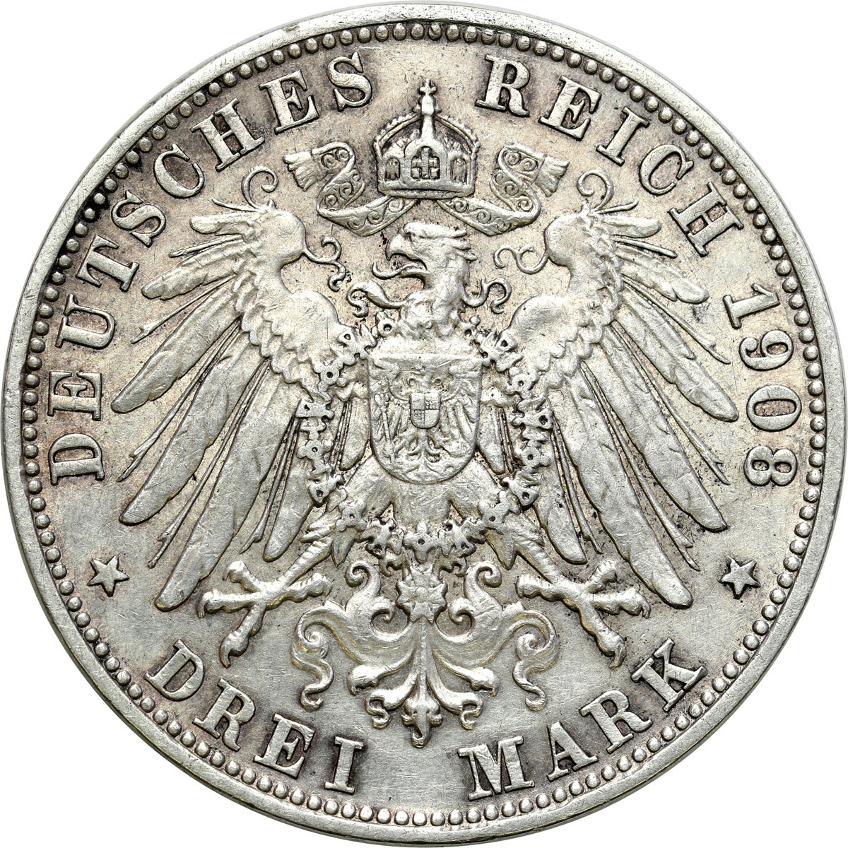 Niemcy, Saksonia-Meiningen. Jerzy II (1866–1914). 3 marki 1908 D, Monachium - RZADKIE